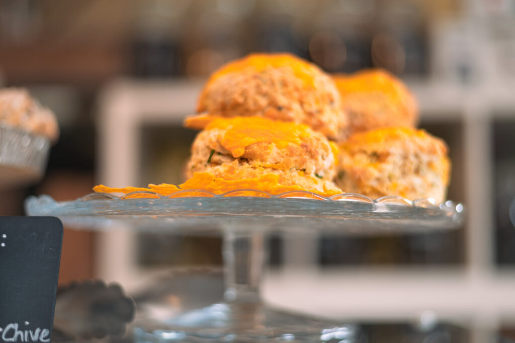Cheese Scones on display in cafe